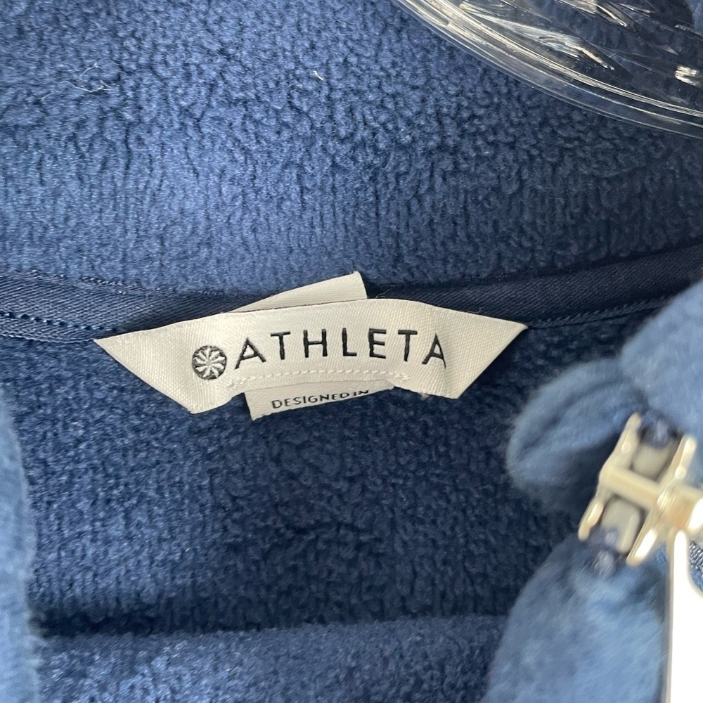 Athleta Cozy Karma Asym Pullover Navy Blue Fleece Zipper Sweatshirt Size Small - Picture 6 of 15